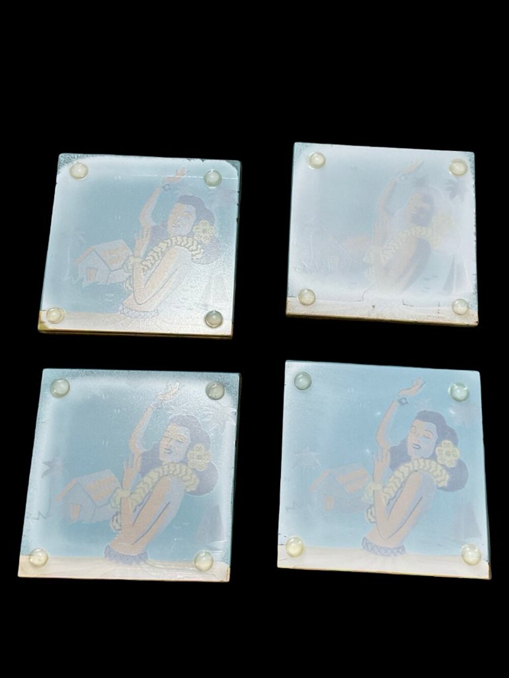 🏡 5/$25 - Vintage Inspired Hawaiian Glass Coaster Set - Picture 2 of 3